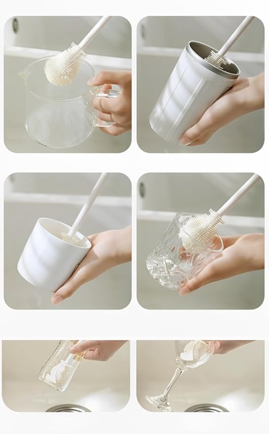 Multifunctional Silicone Bottle Cleaning Brush - Long Handle | Soft Bristles | Easy Cleaning Tool PACK OF 2